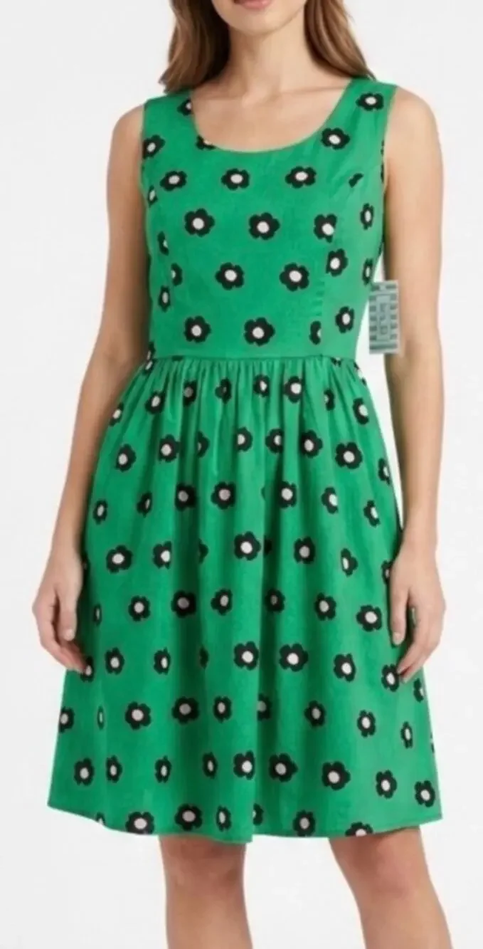 Tulip B by Unique Vintage Green Floral Sleeveless Sun Dress M NWT